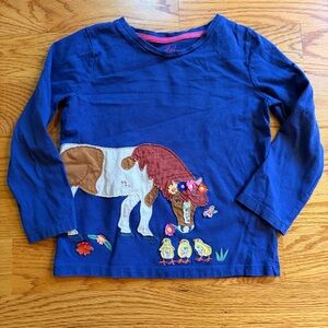 Mini Boden patchwork farm animals long sleeve shirt size 5-6